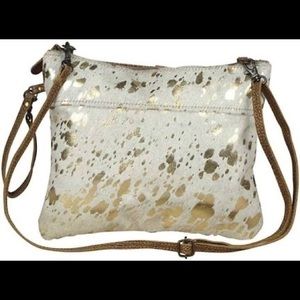 NWT Myra Bag Sassy Leather & Hairon Crossbody Purse Gold Specks New!